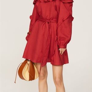 Marissa Webb Red Ruffled Long Sleeve Dress